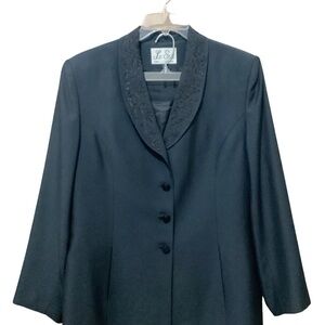 Le Suit Skirt Suit Womens 18 Black Two Piece Blazer 4 Button Vintage Embroidered
